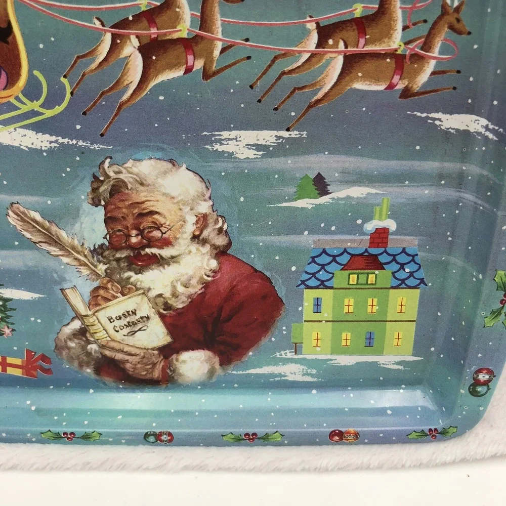 Vintage Daher Holiday Santa Tray Decorated Tin Serveware Small England Christmas